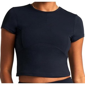 POPSUGAR PS Short Sleeve Athletic Tops for Women - Black Night Fitted Feminine Seamed T-shirts for Workout, Gym, Running and Yoga - 1 of 4