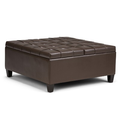 36" Elliot Coffee Table Storage Ottoman Faux Leather Chocolate Brown - WyndenHall