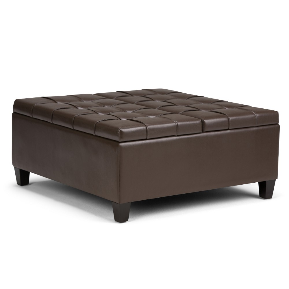 Photos - Pouffe / Bench WyndenHall 36" Elliot Coffee Table Storage Ottoman Faux Leather Chocolate Brown: Rectangular Lift-Top Bench, Wood Frame