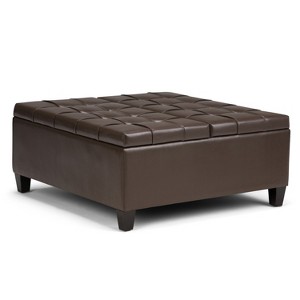 Elliot Coffee Table Storage Ottoman Chocolate Brown Faux Leather - Wyndenhall, Brown Brown