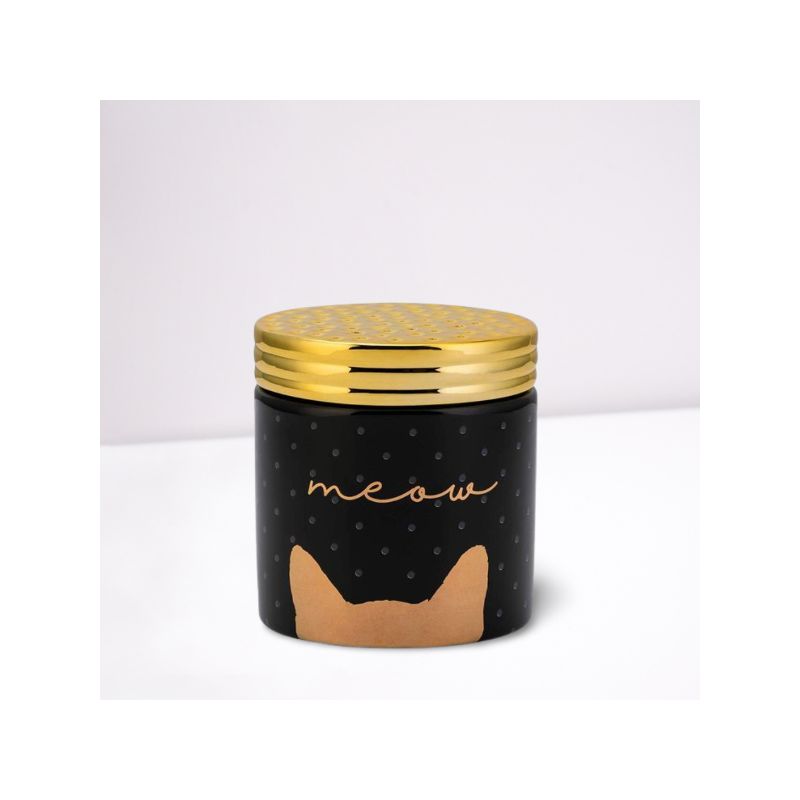 Amici Pet Meow Cat Ceramic Treats Canister Jar with Lid, 18 oz. , Black Gold, 5 of 8