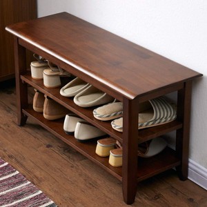 Solid Wood Storage Bench with Shoe Rack - Rustic Entryway Bench with Natural Wood Grain, Functional and Stylish - 1 of 4
