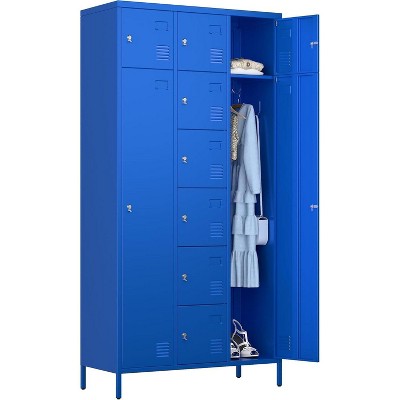 AOBABO 10 Doors Metal Lockers for Employees School Office Gym Home Storage,15.75" D x 35.43" W x 72" H,Blue,Assembly Required