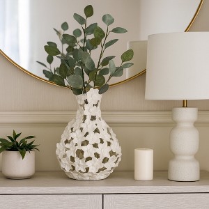 Flower Vase for Living Room Decor - Sleek Metal Vase with Intricate Sculpted Floral Pattern Ideal for Home and Office Decor - 1 of 4
