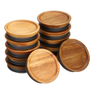 Unique Bargains Wooden Wide Mouth Mason Jar Lid Set with Airtight Silicone Rings 12 Pcs - 1 of 4