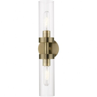 Antique Brass 2-Light Vanity Sconce with Clear Glass Shades