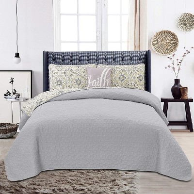 Taupe Greyson Reversible Microfiber Twin Quilt Set