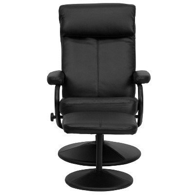 Eco-Friendly Black Leather Recliner and Ottoman Set with Leather-Wrapped Base