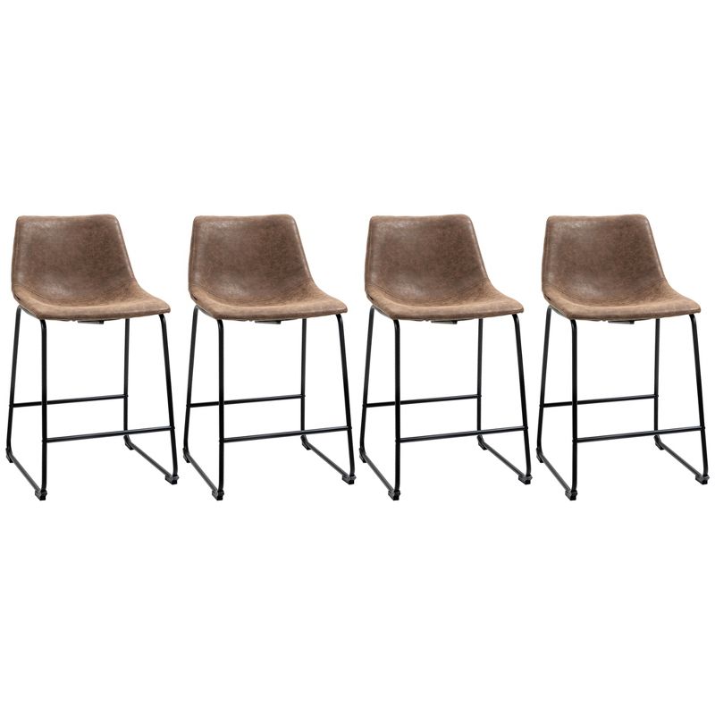 HOMCOM Counter Height Bar Stools Set of 4, Vintage PU Leather Barstools with Footrest for Dining Room, Home Bar, Kitchen, Brown, 4 of 7