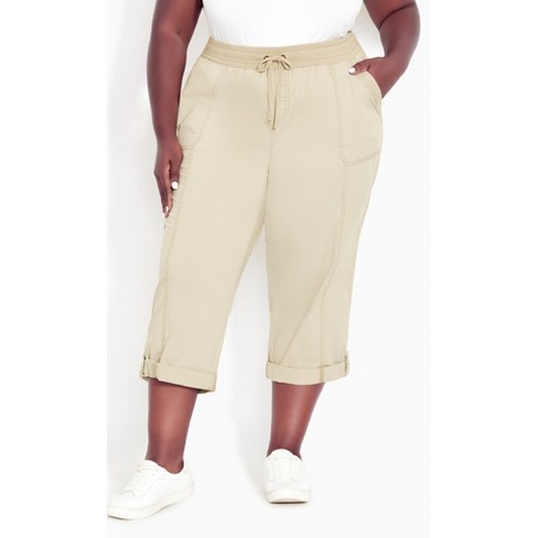 AVENUE | Women's Plus Size Cotton Roll Up Capri - sand - 30W