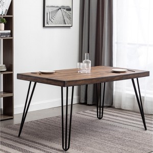 Roundhill Furniture Aryven Industrial Metal Hairpin Design Dining Table, Rustic Dark Pine - 1 of 4