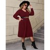 Women's V-Neck Batwing Sleeve Sweater Dress with Elastic Waist Belt - 4 of 4