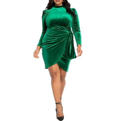 ELOQUII Women's Plus Size Velvet Mini Dress With Wrap Skirt - 16, Aventurine - image 1 of 4