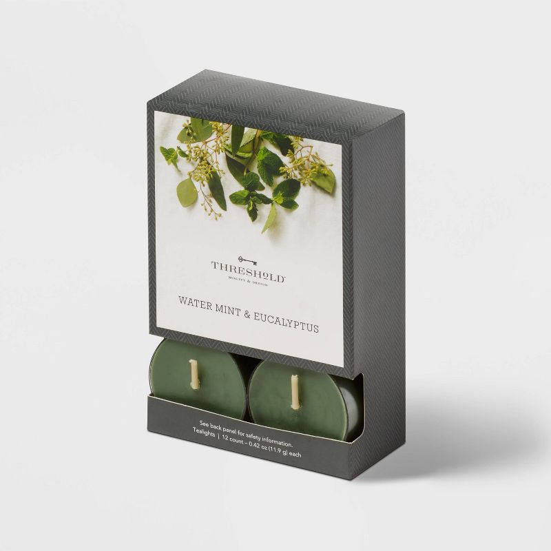 12pk Tealight Candle Water Mint &#38; Eucalyptus Green - Threshold&#8482;, 1 of 5