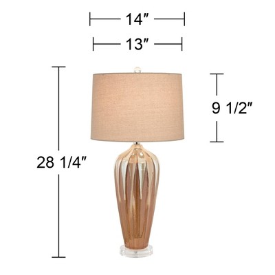Ivory Drip Glaze Ceramic Table Lamp with Beige Drum Shade