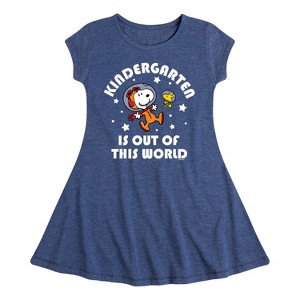 Girls' - Peanuts - Kindergarten Just Got Cooler Fit & Flair Cap Sleeve Dress - 1 of 3