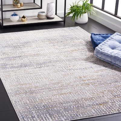 Beige and Light Blue Hand-Knotted Synthetic Rug