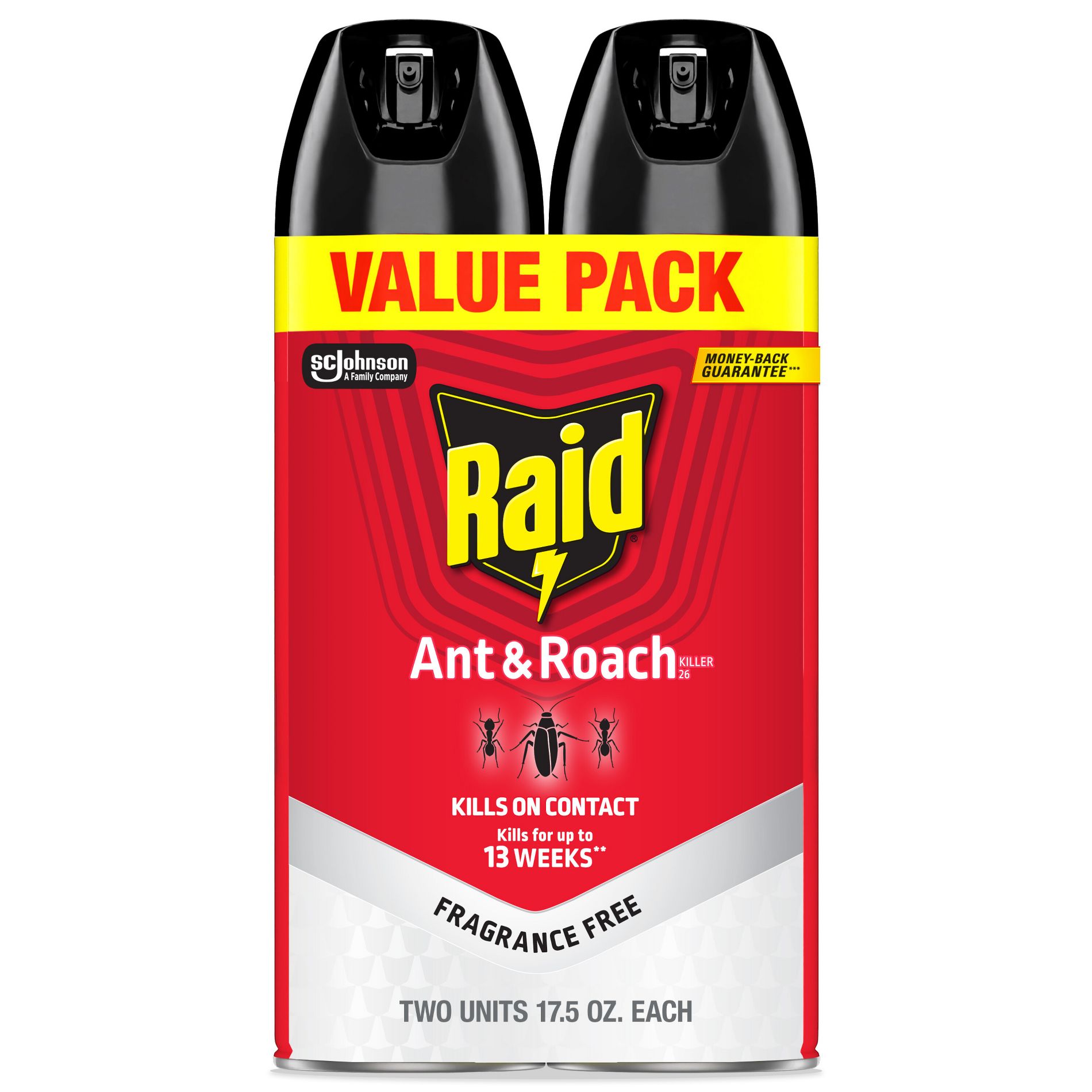 Raid 2pk Ant and Roach Killer Aerosol Fragrance Free Insecticides - 17.5oz