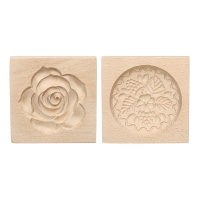Unique Bargains Wooden 3D Carved Smooth Vintage Baking Cookie Biscuit Mould 2 Pcs