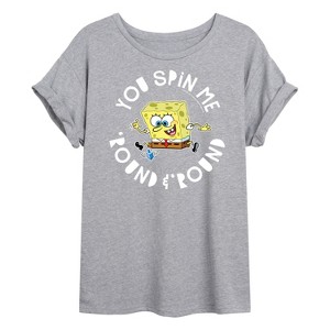 Women's SpongeBob SquarePants You Spin Me Round And Round Oversized Graphic T-Shirt - Heather Grey - Medium - 1 of 4
