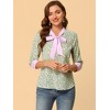 Allegra K Women's Floral Bow Tie V Neck Contrast Trim 3/4 Sleeve Vintage Blouse - 2 of 4