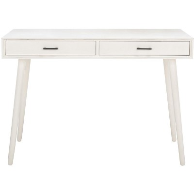 Distressed White Retro Wood Writing Desk with Drawers