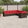 vidaXL 10 Piece Patio Sofa Set with Cushions Brown Poly Rattan - Brown and Red Without Table - 2 of 4