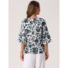 INSPIRE CHIC Women's 3/4 Sleeve Dressy Casual V Neck Boho Floral Button Decor Summer Blouse - 4 of 4