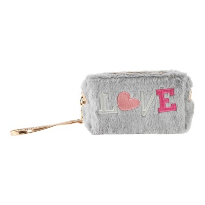 Unique Bargains Women Portable Embroidery LOVE Makeup Bag Gray 1 Pc