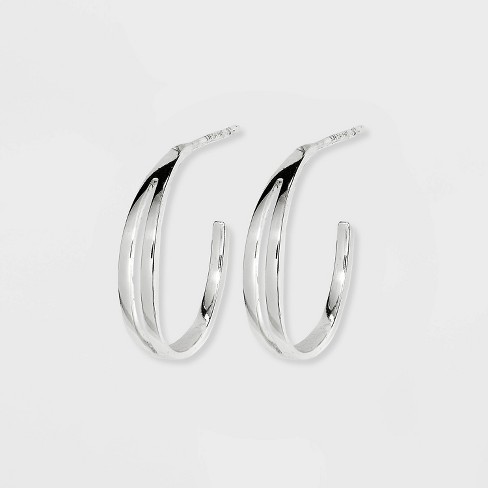 Sterling Silver Double Oval Diamond Edge Drop Earrings