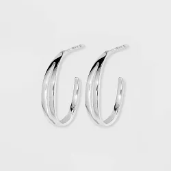 Sterling Silver Plain with Post Hoop Earrings - A New Day™ Silver