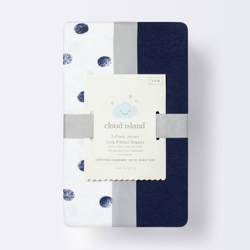 Fitted Jersey Crib Sheet Dots and Solid Navy Blue - Cloud Island&#8482; - Navy - 2pk, 4 of 5