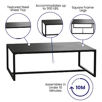 Brock 45" Black Steel Rectangular Outdoor Coffee Table