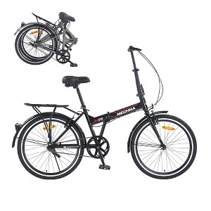 Okak 24IN Folding Bike with Fenders and Dual V-Brake, City Commuter Bicycle with Steel Frame and Shelf, Cruiser Bikes for Men and Women - 1 of 4