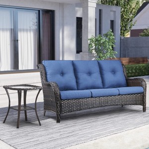 POCASSY 75" Wide Outdoor Patio Sofa with Cushions and Side Table - 1 of 4