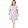Agnes Orinda Women's Plus Size Floral Ruffle Hem Square Collar Empire Waist Dresses - 3 of 4