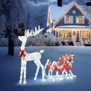 VINGLI Lighted Christmas Reindeer and Santa Sleigh Outdoor Decoration Deer Set, 4FT Large Reindeer Outdoor Decorations with 180 LED Lights,White - 1 of 4