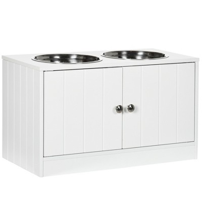 PawHut Raised Pet Feeding Storage Station with 2 Stainless Steel Bowls Base for Large Dogs and Other Large Pets, Gray