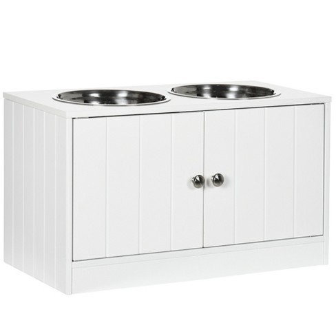 Pawhut Large Elevated Dog Bowls With Storage Cabinet Containing