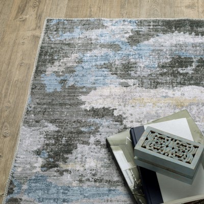 Ivory and Grey Abstract Washable Synthetic Area Rug 7'6" x 10'