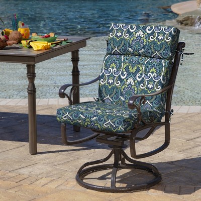 Sapphire Aurora Blue Damask Outdoor Dining Chair Cushion