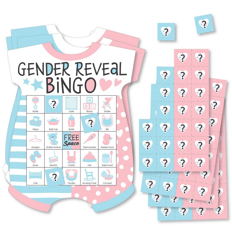 Big Dot of Happiness Baby Gender Reveal - Picture Bingo Cards and Markers - Team Boy or Girl Baby Shower Shaped Bingo Game - Set of 18, 1 of 6