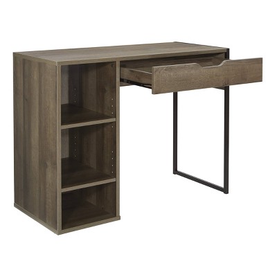 Contemporary Grey Oak 40" Home Office Desk with Drawer and Open Storage