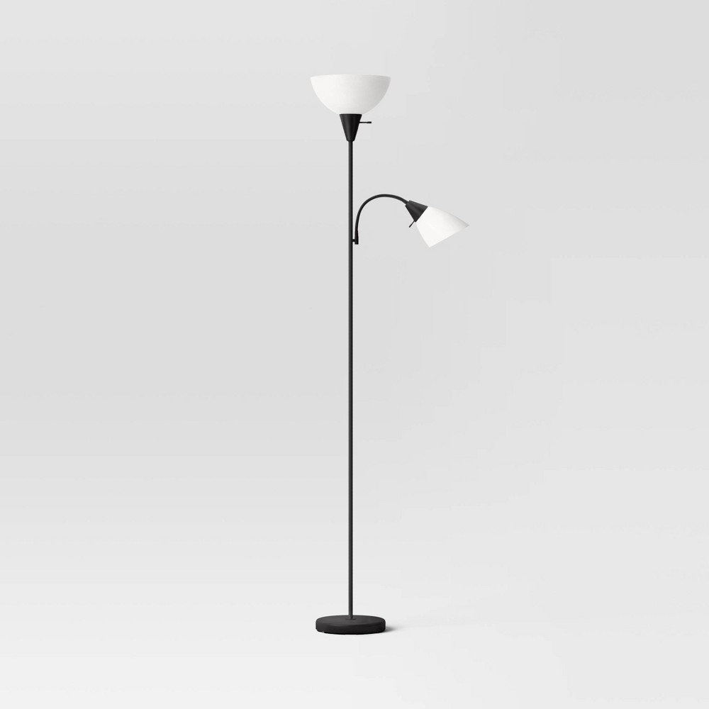 Photos - Floodlight / Street Light Torchiere with Task Light Floor Lamp Black - Room Essentials™: Adjustable,