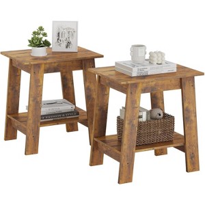 Farmhouse End Table – Rustic 2-Tier Side Table with Storage Shelf, Narrow Nightstand, Minimalist Accent Table for Living Room and Bedroom - 1 of 4