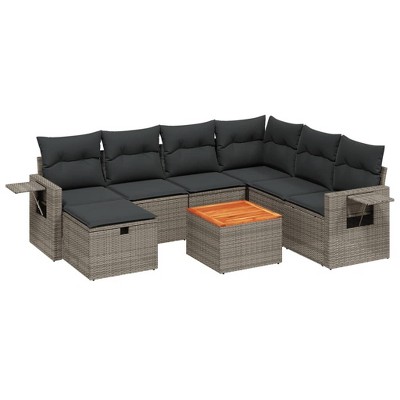 vidaXL 8 Piece Patio Sofa Set with Cushions - Gray and Dark Gray 3x Corner 3x Middle Footrest Table