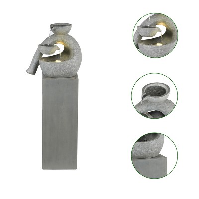 Gray Resin Modern Sculpture Pedestal Fountain with LED Light