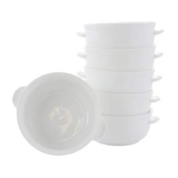 Our Table Simply White 6 Piece 5.5 Inch Porcelain Double Handle Bistro Bowls