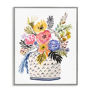 Stupell Industries Birds Perched Fun Floral Blossoms Framed Giclee Art, Gray, 24" x 30" - 1 of 4
