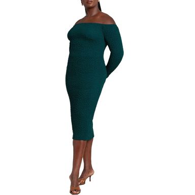 ELOQUII Women's Plus Size Off Shoulder Textured Dress - Emerald Green